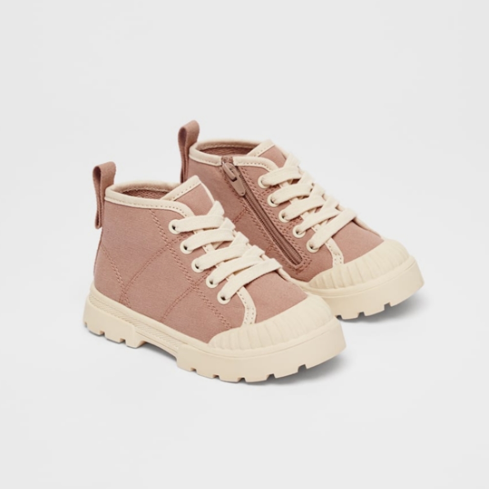 Zara Baby Pink Cotton High-Top Sneakers Size 9.5T (26)